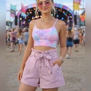 NWT Love Tree Pink Paper Bag Waist Women's Shorts Size Medium